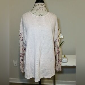 Cream Knit Top with Floral Sleeves